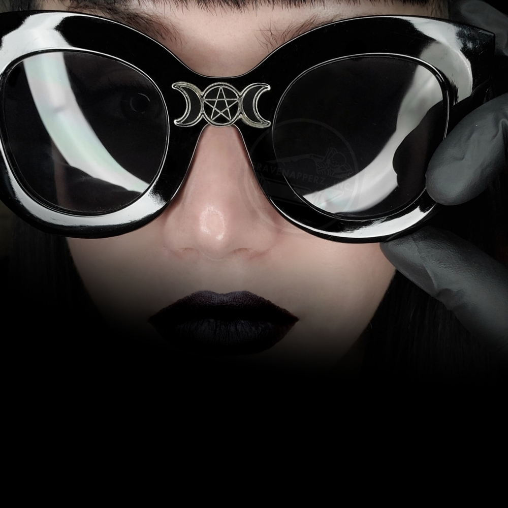 Handmade Hecate Triple Moon Goddess Sunglasses OOAK Oversized Fast Delivery Goth
